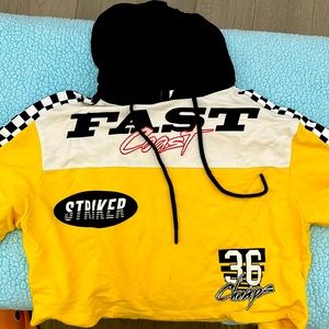 Yellow checkerboard hoodie short sleeve cropped!!